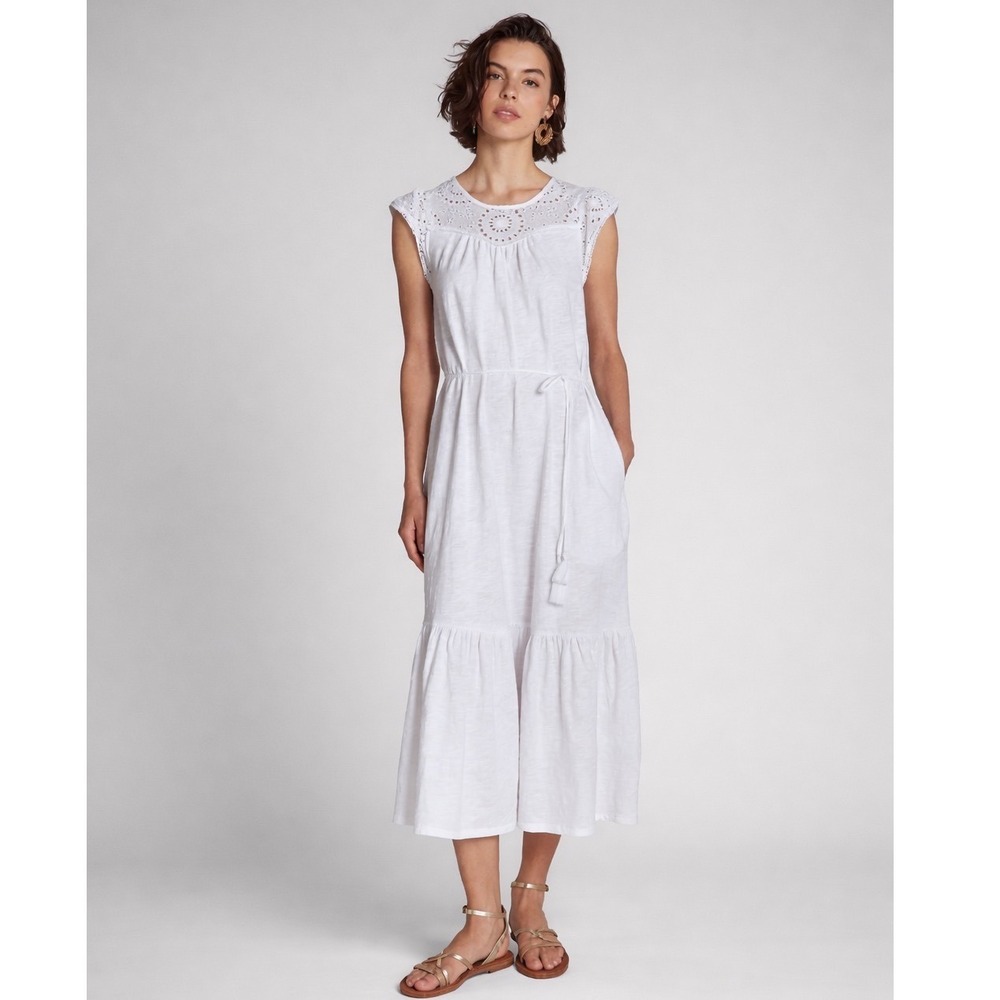 Boden Juliet Broderie Midi Dress White Cotton Eyelet Lace Sundress US 10R NEW‎